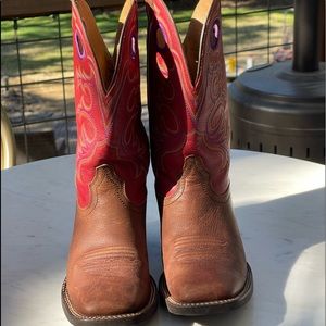 Ariat Red Brown Leather Cowboy Boots Womens Size 8.5B